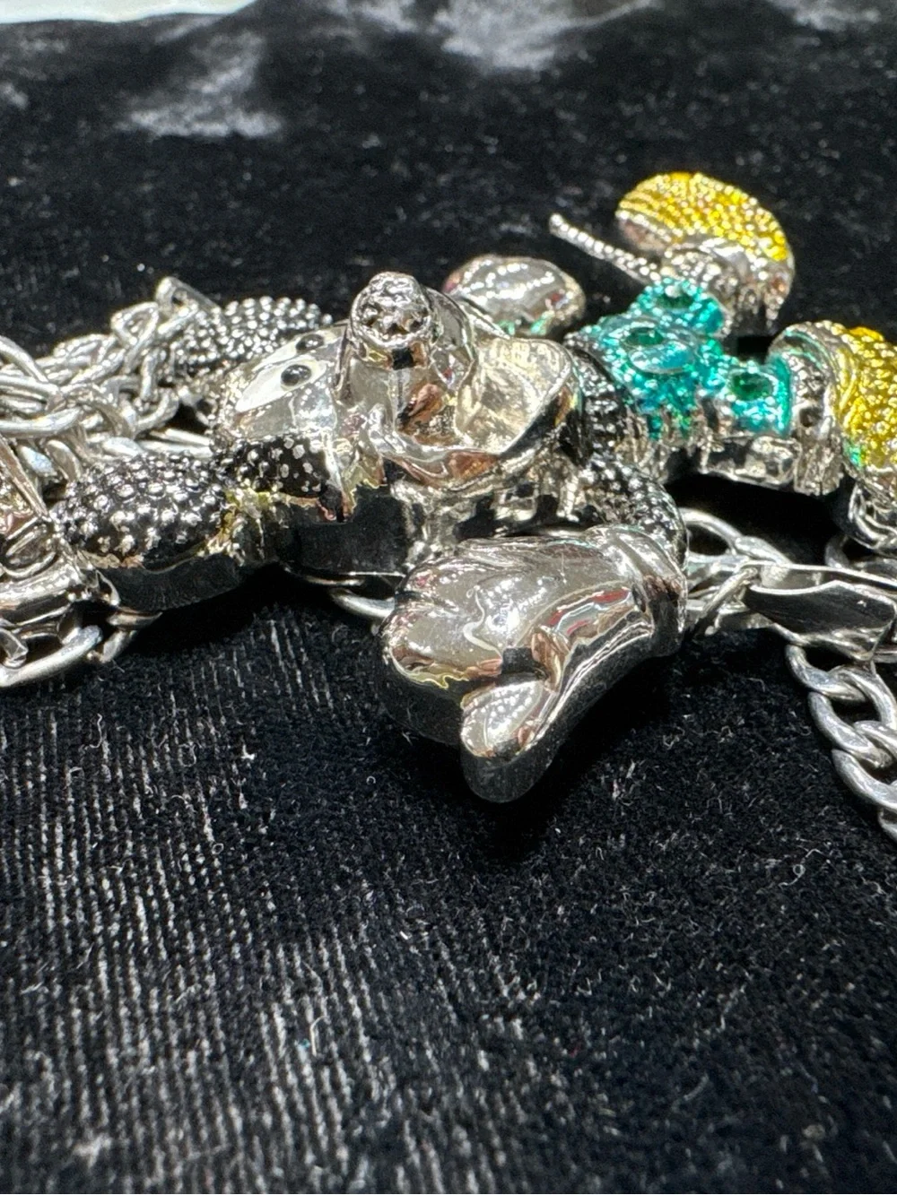 Colorful CZ Mouse Character Pendant Figaro Chain Silver Tone Fashion Necklace